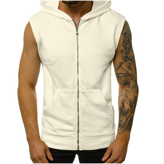 ameIAEA Mens Sleeveless Hooded Sweatshirt Zip Up Workout Tank Tops Lightweight Athletic Shirt with Pocket