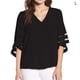 thumbnail image 1 of Camisa de mujer Cuello en V Malla Manga acampanada Top Gasa Blusa informal suelta, Negro, L sidaley AP002431-03, 1 of 6