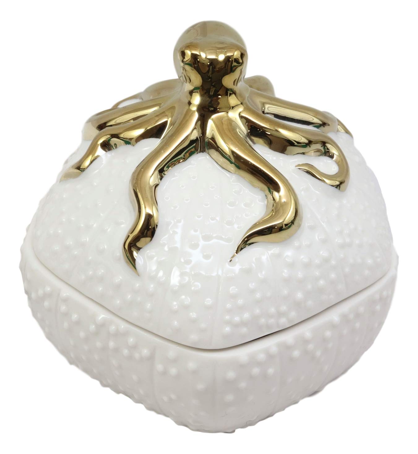 Ebros Ceramic Gold Giant Octopus Round Jewelry Box As Coastal Beach