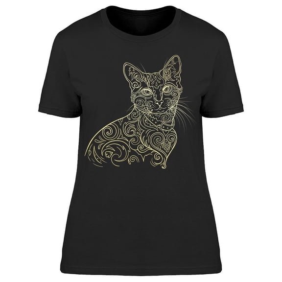 Yellow Linear Cat Zentangle Tee Women's -Image by Shutterstock