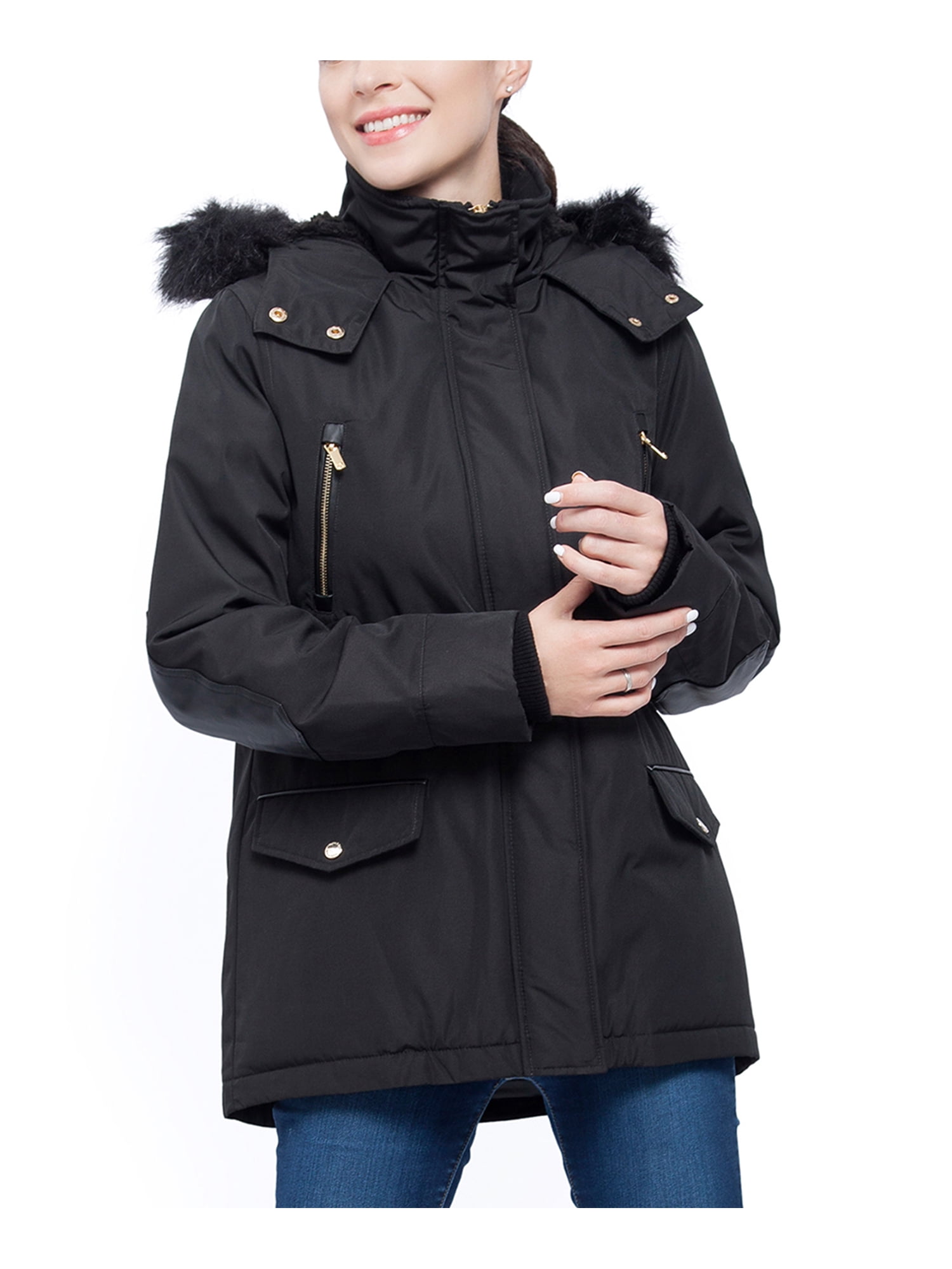 Rokka&Rolla Women's Winter Coat with Faux Fur Hood Parka Jacket 