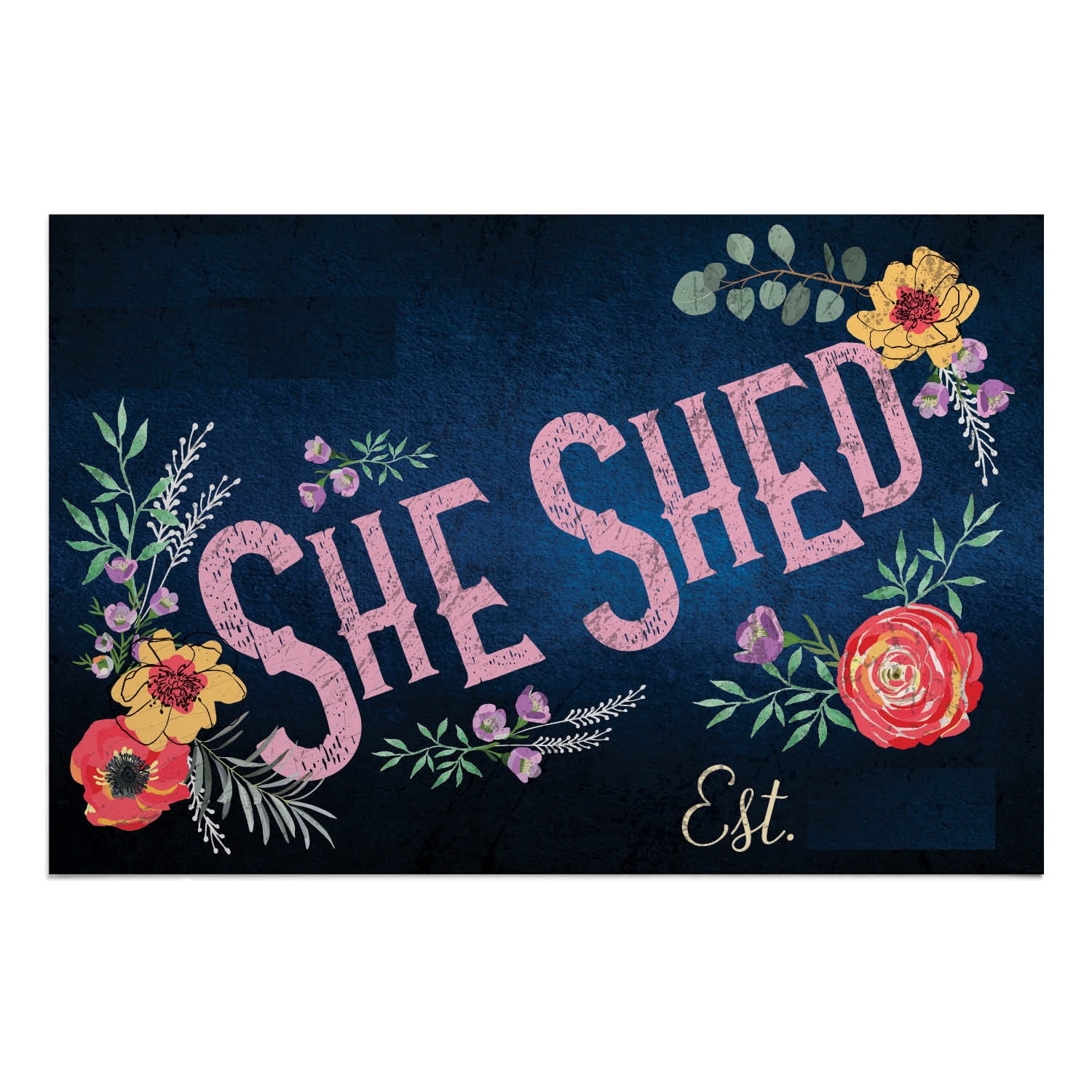 Personalized Planet 27x18 She Shed Doormat with Custom Personalization Printed on Black Rectangular 1/4” Thick Non Slip Mat for Work Area or Babe Cave