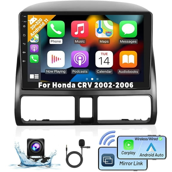 2 32G for Honda CRV 2002-2006 Wireless Carplay Android Auto Mirror Link 9'' Touchscreen Car Stereo Radio Player Bluetooth 1080P WIFI Hifi GPS FM Usb, AHD Backup Camera&Microphone