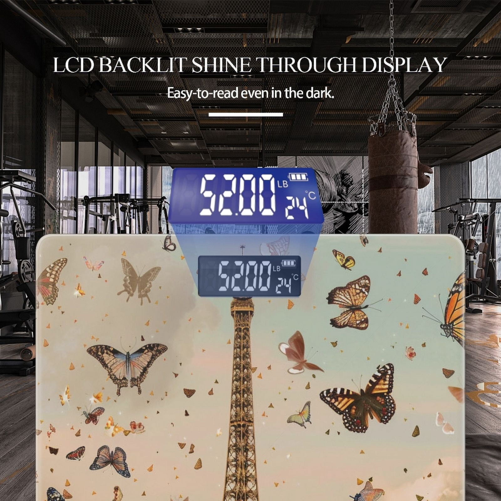 High Precision Body Weight Scale Smart Bathroom Scales with Large LCD Display(400lbs),Decorative for Bedroom-Eiffel Towere With Butterflies And Roses