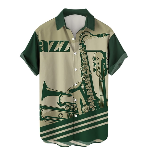 Chemise à Boutons pour Hommes Mode Été 2024 Personnalité Décontractée Instrument de Musique Numérique Manches Courtes-Week