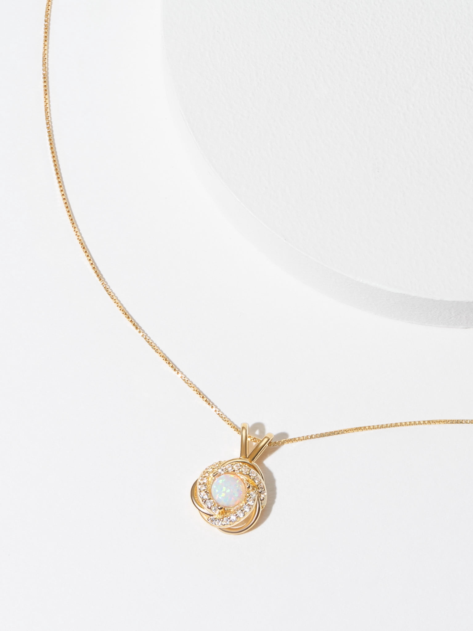 18K Yellow Gold Plated Sterling Silver Created Opal October Birthstone Love Knot Pendant Necklace for Women Gift for Her