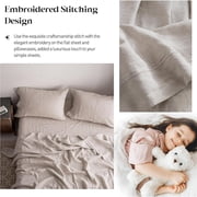 Simple&Opulence 100% Linen Sheet Set-Pure Linen Bedding Sheet-4 Pieces (1 Flat Sheet,1 Fitted Sheet,2 Pillowcase)-Embroidery Collection,Soft & Cozy,Cooling Bedding- Queen Size, Linen