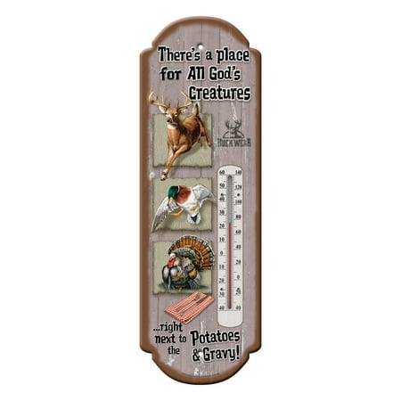 

River s Edge Products Tin Wall Thermometer 17 x 5 UV Coated Indoor or Outdoor Thermometer Home Garage or Kitchen Thermometer for Room Temperature Novelty Temperature Gauge God s Creatures