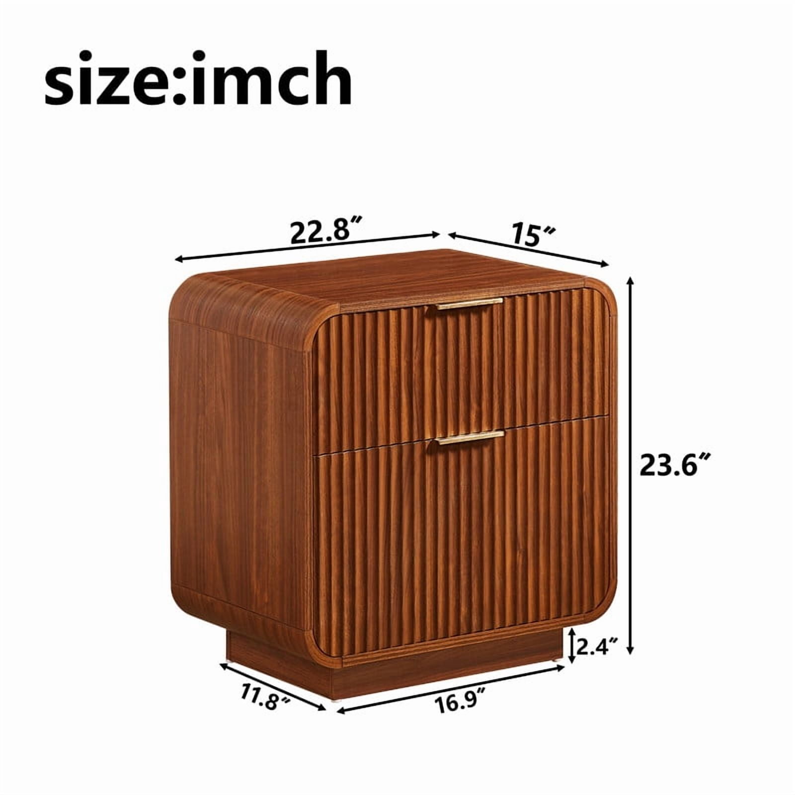 1PCS Modern Wavy Fluted-Design Nightstand Table with 2 Drawers, Curved Versatile Bedside Small Storage Cabinet
