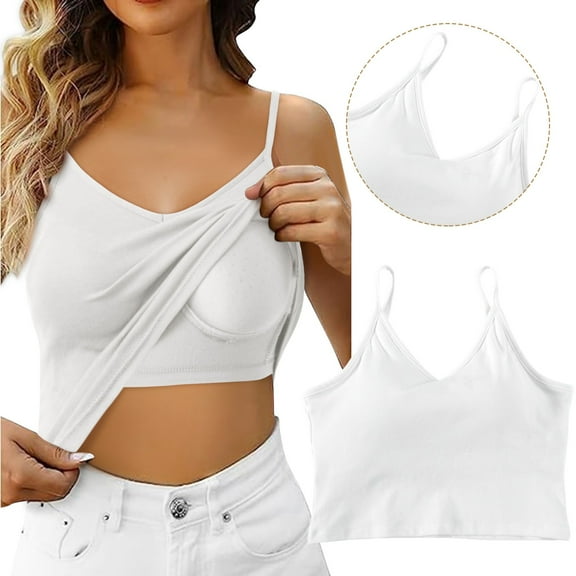SNKSDGM Female Women Tank Tops Loose fit Womens Tank Tops Athletic Built in Bra Shelf Bra Camisoles Adjustable Spaghetti Strap Tank Tops Basic Layer M
