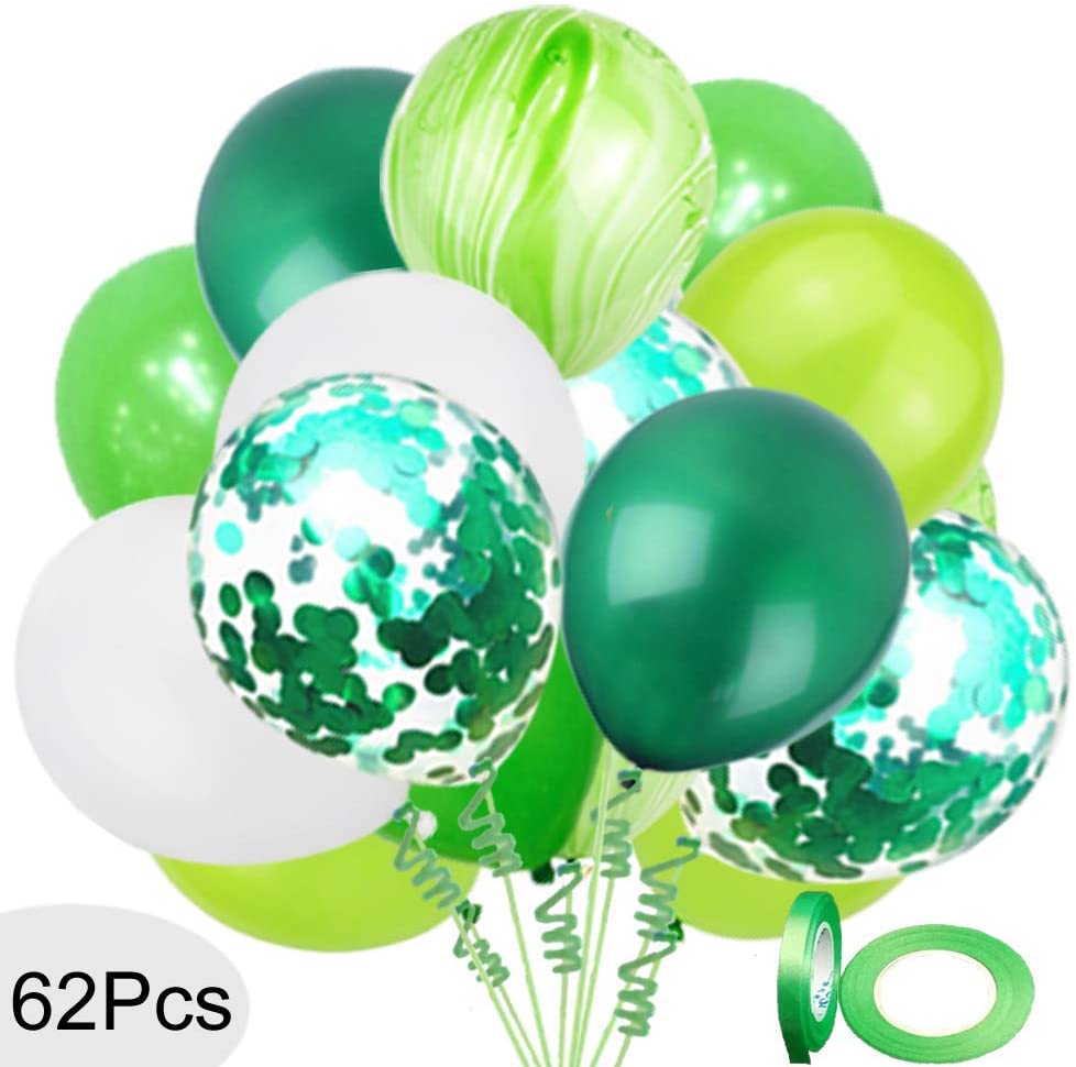5 confetti balloons in blue and green Perfect for any dino party celebration. Dinosaur Confetti Balloons