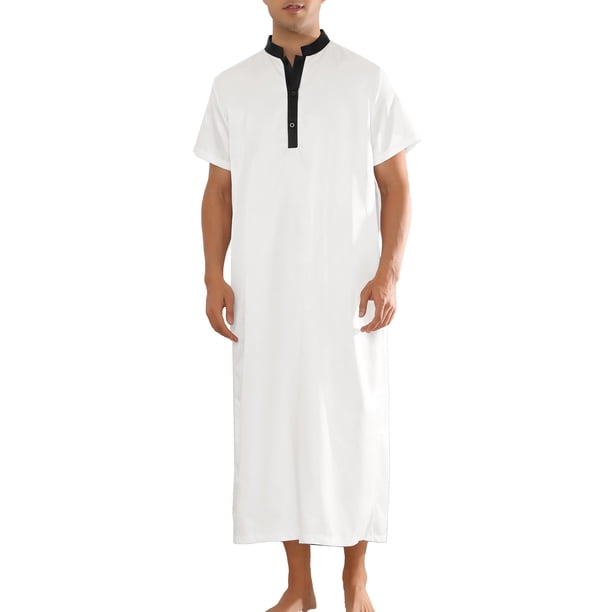 CAMISETA DE NOCHE PARA HOMBRE CON CUELLO HENLEY CORTA MANGA Y COLOR DE CONTRASTE TALLA M BLANCA