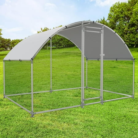 Large Metal Chicken Coop Chicken Run Hen Rabbit Duck House with Waterproof Cover for Outdoor Walk-in Poultry Cage Back Yard Dome Roof Double Lockable Doors