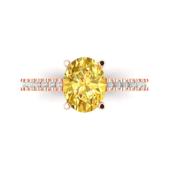 Clara Pucci 14K Rose Gold 2.21ct Yellow Solitaire with Accents Ring