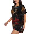 thumbnail image 3 of Womens Pajama Sets With Pocket, Elegant Rose Skull Lounge Sets Short Sleeve Sleepwear PJ Sets for Women, 3 of 6