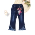 thumbnail image 5 of MSemis Kids Girls Casual Denim Jeans Bell Bottoms Ruffle Tassel Hem Flare Pants Blue 13-14, 5 of 7