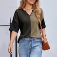 thumbnail image 5 of RYRJJ Womens Summer Tops Fashion Half Sleeve Waffle Knit Shirts Casual V Neck Colorblock Patchwork Blouses(Black,XXL), 5 of 9
