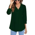 thumbnail image 5 of Colisha Lady Elegant Working Blouse V Neck Lapel Pullover 3/4 Sleeve Baggy Loose Tunic Shirt, 5 of 7