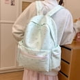 thumbnail image 4 of Floral School Backpack, Cute Aesthetic Backpack with Zippered Side Pocket, Waterproof Bookbag for Middle School College, Green, 4 of 10