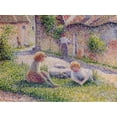 thumbnail image 2 of Pissarro, Camille 18x15 Gold Ornate Wood Framed with Double Matting Museum Art Print Titled - Children on a farm, 2 of 4