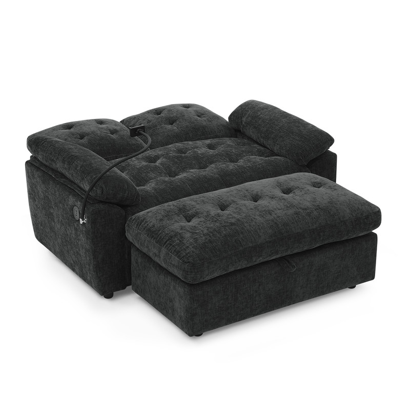 Double Sofa Recliner with Storage Ottoman, Manual Adjustable Reclining Loveseat with USB Charging Port, Phone Stand, and Soft Padded Armrests for Living Room, Apartment, and Home Theater