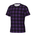 thumbnail image 3 of Yiaed Purple Black Plaid Print Mens Short Sleeve Tight Fit T-Shirt, Crewneck Casual Tee-3X-Large, 3 of 5