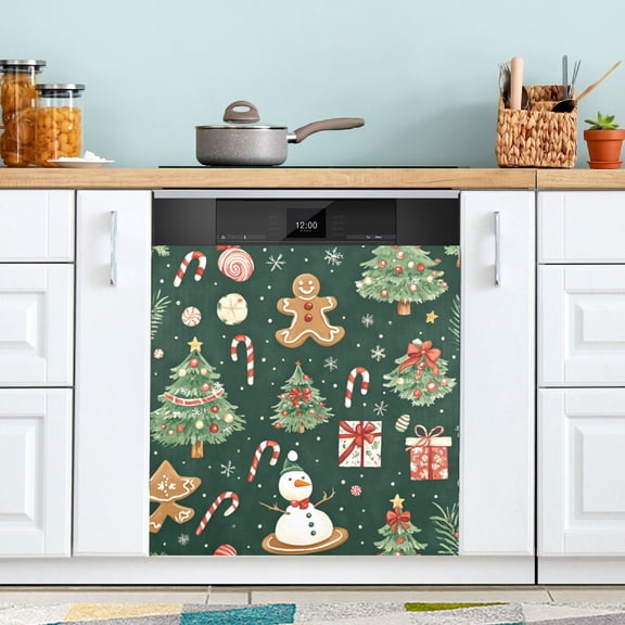 Yayeee Magnetic Dishwasher Cover for The Front Decoration Home Kitchen Machine Sticker Protector, Green Christmas Trees
