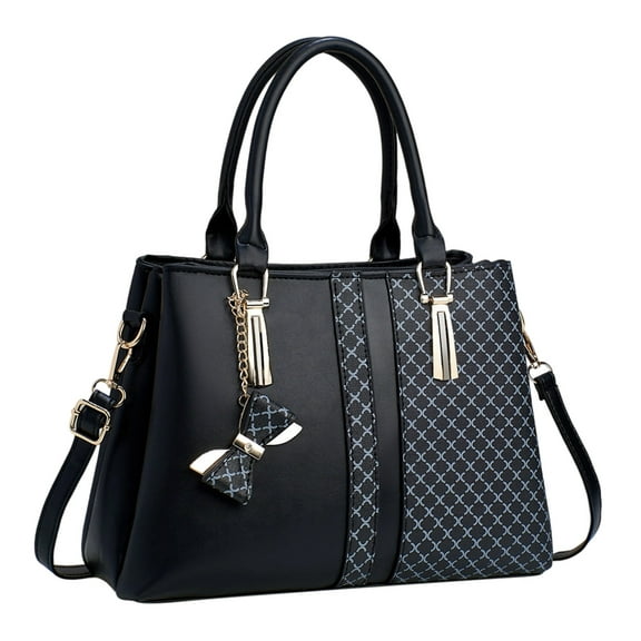 Women Zippered Compartments Purses and Handbags Top Handle Satchel Shoulder Bags Messenger Tote Bag for Ladie, Black