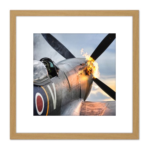 Taylor Military UK Spitfire TE311 Fighter Plane Photo 8X8 Inch Square Wooden Framed Wall Art Print Picture with Mount