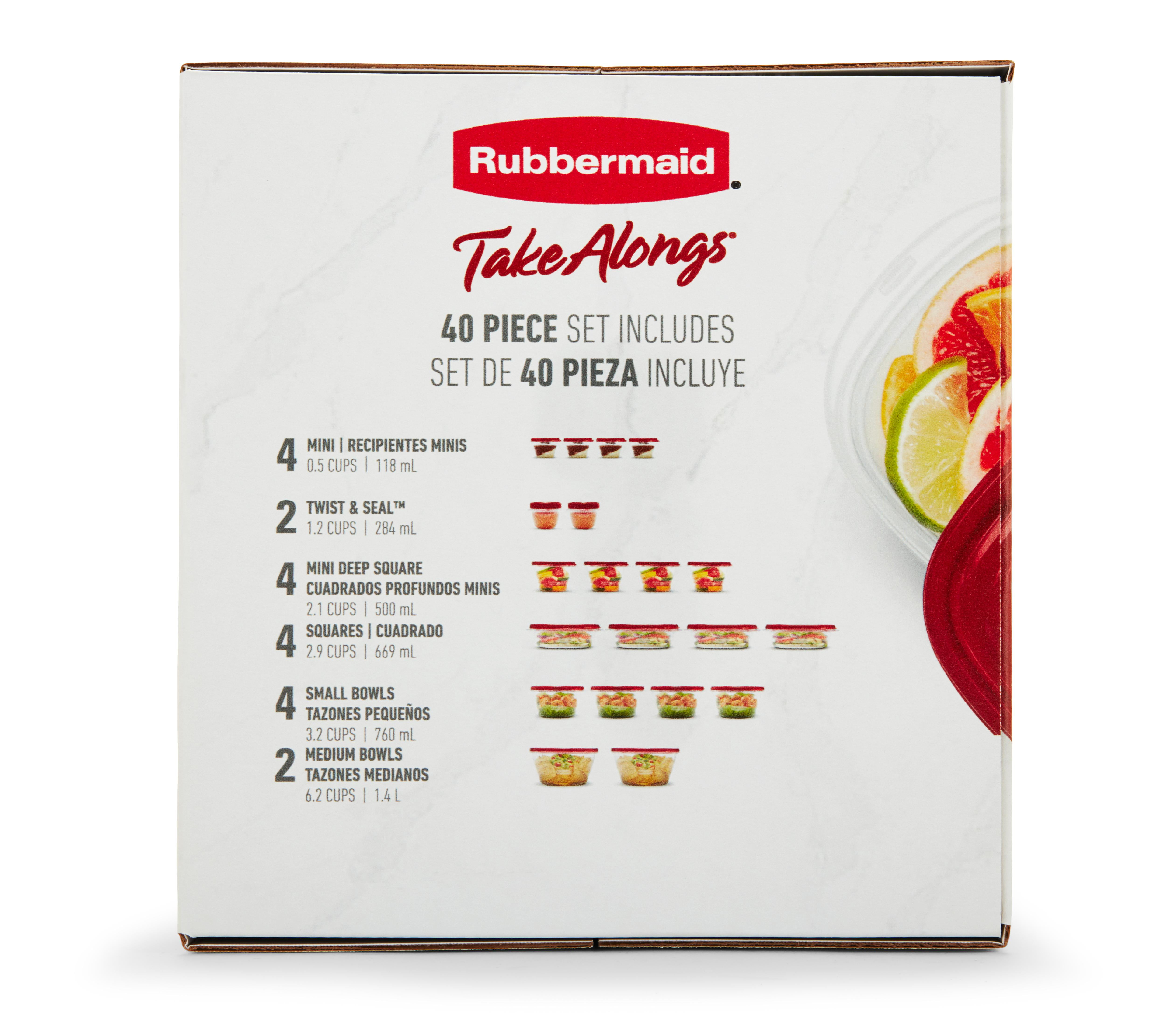 Rubbermaid TakeAlongs Assorted Food Storage Containers, Tint Chili,  40-Piece Set