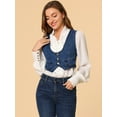 thumbnail image 3 of DARING DIVA Women's Denim Button Up Jean Crop Racerback Vest Jacket S Dark Blue, 3 of 6