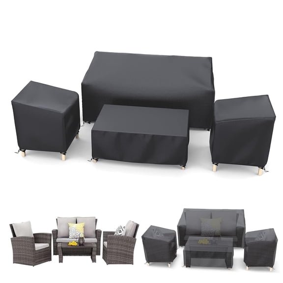 Patio Furniture Covers Waterproof,4-Piece Outdoor Furniture Cover Set with Buckle Strap,Patio Cover for Chairs,Sofa And Coffee Table,Black