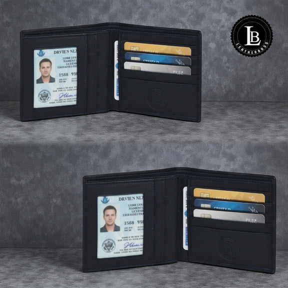 Men’s Genuine Leather Hipster Wallet RFID Bifold Long Billfold Black Leatherboss