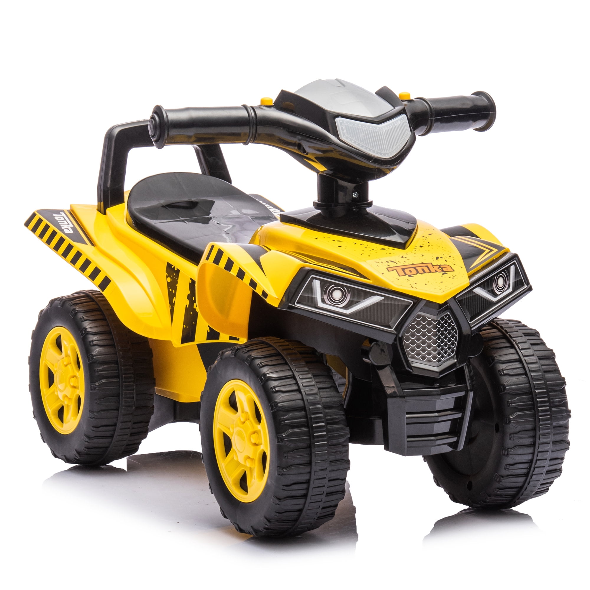 Tonka: Quad Push Car - Yellow - Foot-To-Floor Ride-On Toy, 4 Wheeled ATV Vehicle, Reastic Engine Sound, Walker Handle, Licensed, Toddlers & Kids 12mo+