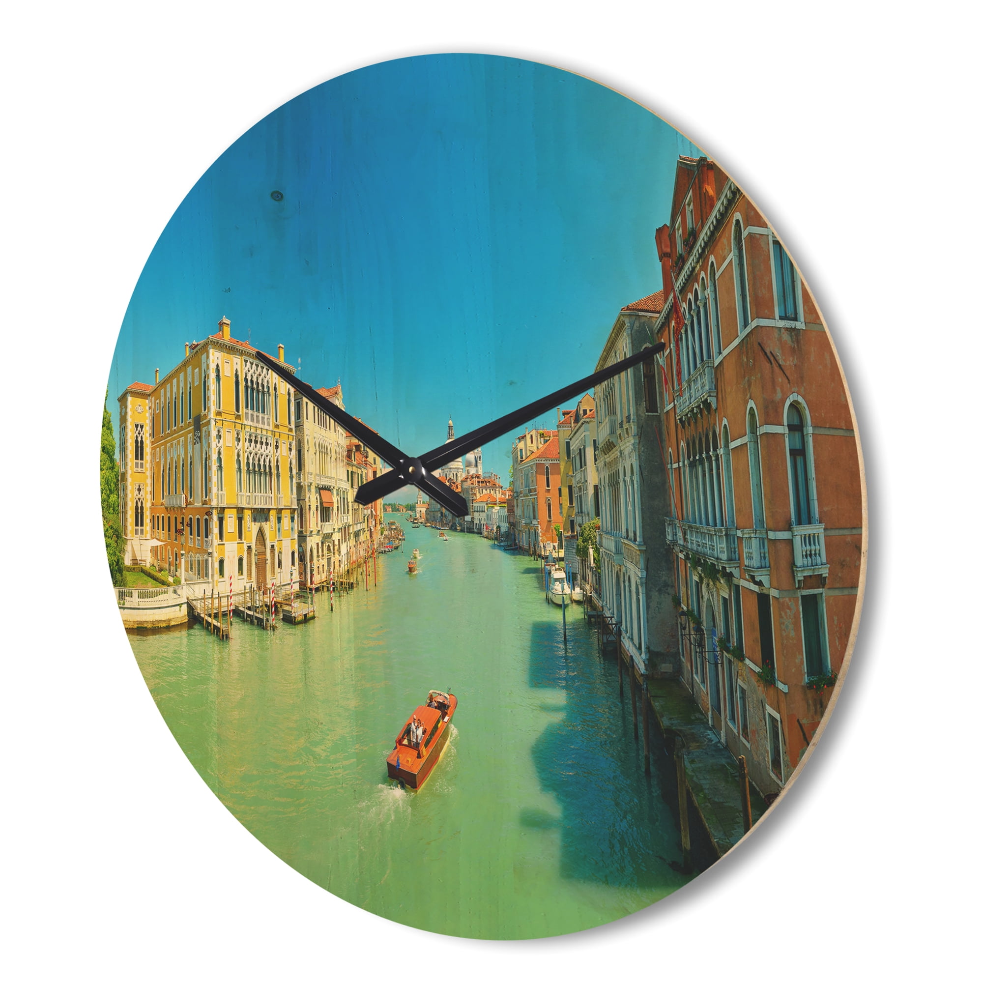 Designart 'Grand Canal Venice in Green ' Modern Wood Wall Clock