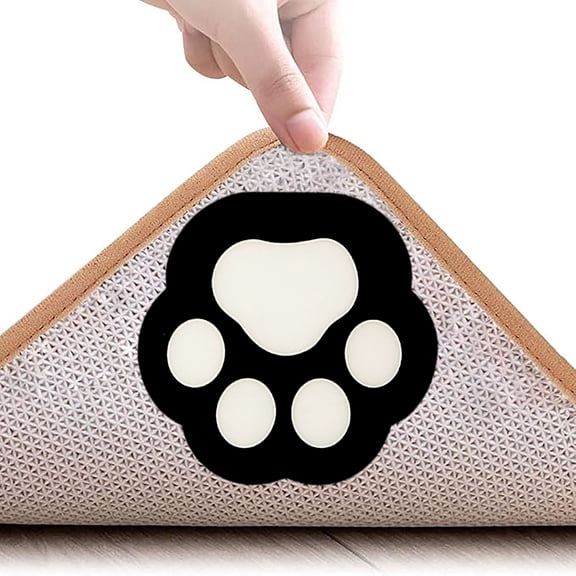 Cat Claw Type 4 Pcs Rug Gripper, Non Slip Rug Pads Grippers for Hardwood Floors and Tiles, Reusable Carpet Tape for Area Rugs, Double-Sided Adhesive Rug Stickers Keep Corners Flat (Black)