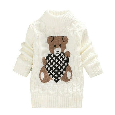 

Journey Kid s Winter Sweater for Boy Girl Cartoon Bear Knitted Low Collar Pullover Tops(White 140cm)