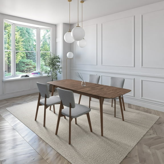 Midtown Concept Belgrade 5-Piece Walnut Extendable Dining Set With Upholstered Chairs, Light Grey