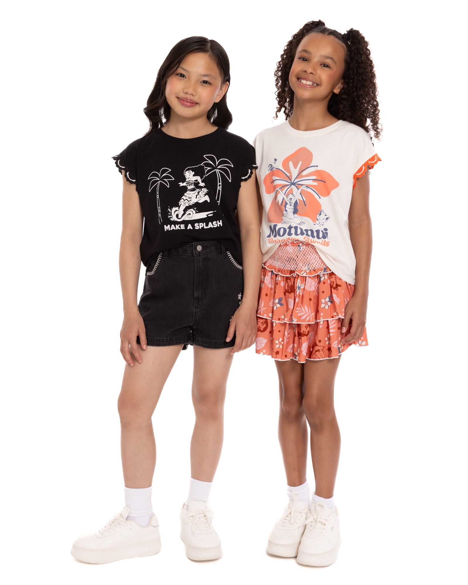 Disney Moana Girl’s Crochet Trim Crewneck Tee with Dolman Sleeves, Sizes 4-16