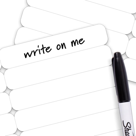 100 pcs Writable Iron on Name Tags for Clothing with Permanent Laundry Marker - Clothing Labels for Nursing Home & Daycare, Custom Fabric Labels for Clothes Washable Precut 2”x0.38”