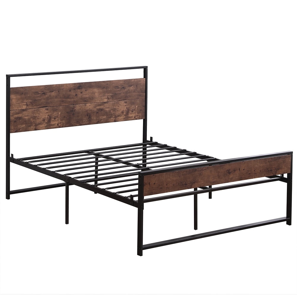 Kepooman Retro Style Black Metal Double Bed Frame Bed with Foot Black, 56.3"L x 15.75"W x 5.31"H, Full Kepooman Retro Style Black Metal Double Bed Frame Bed with Foot Black, 56.3"L x 15.75"W x 5.31"H, Full