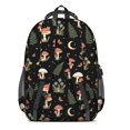 thumbnail image 3 of Mushroom and Moon Black Pattern Backpack for School, Cute School Bag with Adjustable Shoulder Straps and Padded Back, 16.9"x12.6"x5.9", 3 of 5