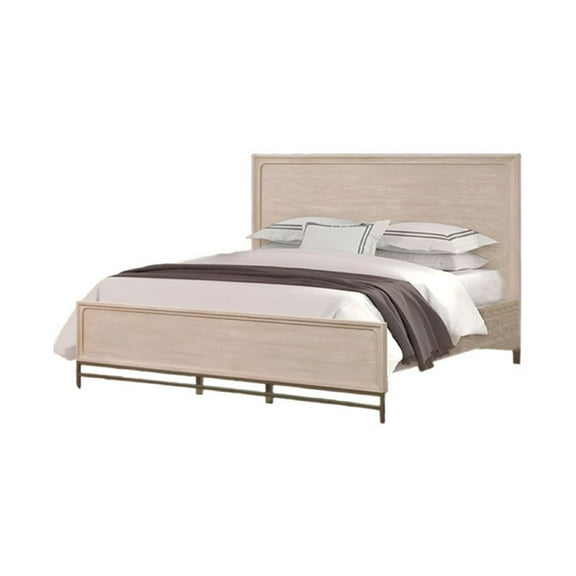 Rozie Queen Bed with Panel Style Headboard, Light Oak Brown Solid Wood