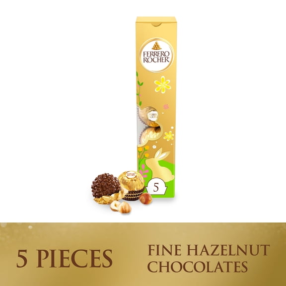 Ferrero Rocher Fine Hazelnut Chocolates Easter Gift Box, Easter Basket Stuffers, 5 count, 2.2 oz