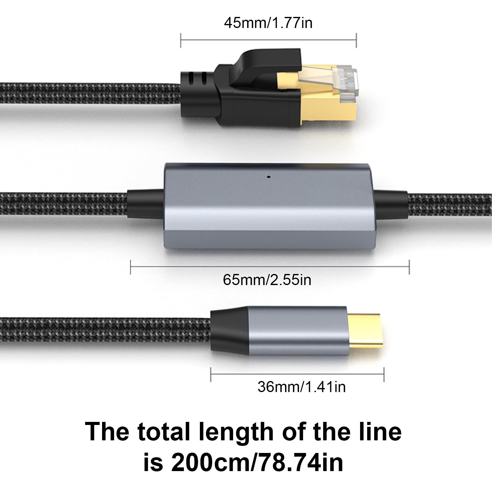 Type C To RJ45 Ethernet Cable 1000Mbps, Heat Resistant Adcanced Chip Nylon Braided Cord Heat Resistant