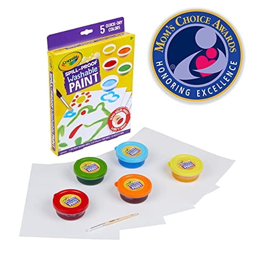 CRAYOLA Juego De Pintura A Prueba De Derrames – 5 Tarros De Pintura Lavable + Pincel Y Papel, Pintura Semisólida Sin Goteos, Ideal Para Niños De 3 A 6 Años
