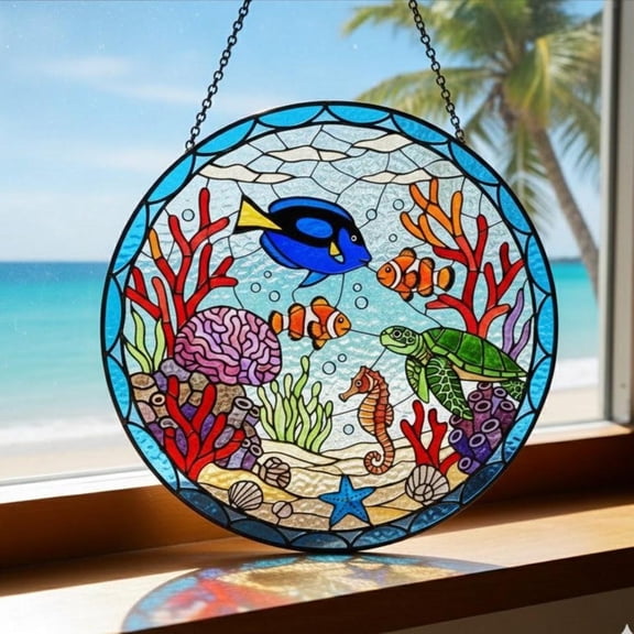Undersea Suncatcher, Coastal Home Decor, Ocean Creatures Window Art, Tropical Fish Suncatcher, Under the Sea Wall Decor, Marin Suncatcher 6 INCHES
