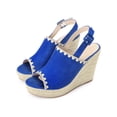thumbnail image 3 of BLISSFUL STEP Women's Ankle Strap Platform Heels Espadrille Wedge Heel Sandals Deep Blue (Size 8.5), 3 of 7