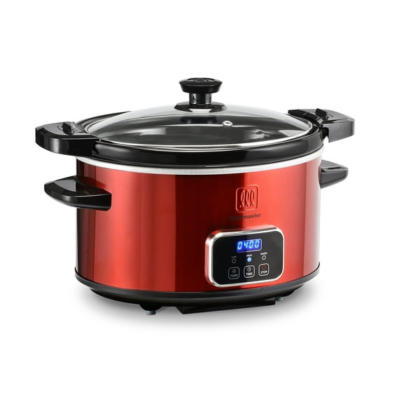 Olla de cocción lenta digital Toastmaster de 4 cuartos con tapa con cierre (roja)
