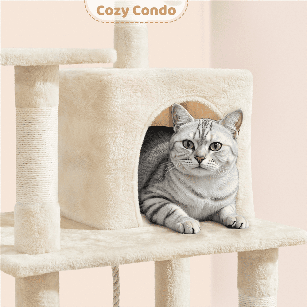 Renwick 54" Tall Multilevel Cat Tree with Hammock Scratching Posts, Beige
